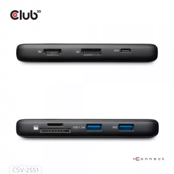 CLUB3D 8-1 Portable Dock USB Type-C® 10Gbps auf HDMI™ und DisplayPort™ 8K30Hz PD max. 100Watt