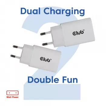 USB‑C-Ladegerät 2er-Pack CLUB3D CAC-3020, 30 W gesamt, Weiß