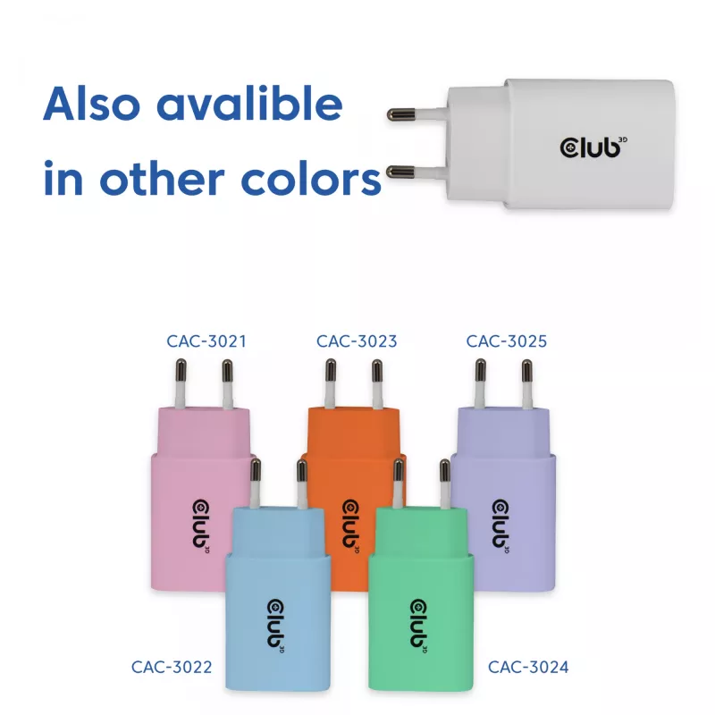 USB‑C-Ladegerät 2er-Pack CLUB3D CAC-3020, 30 W gesamt, Weiß