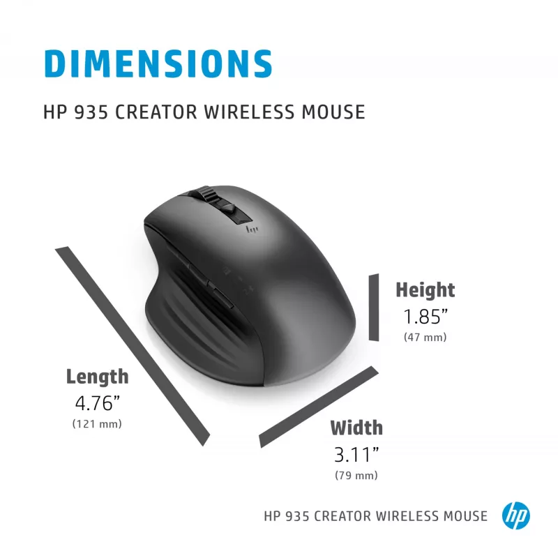 HP 930 Creator Wireless Mouse, Rechtshänder, Bluetooth, 3000 DPI, Silber