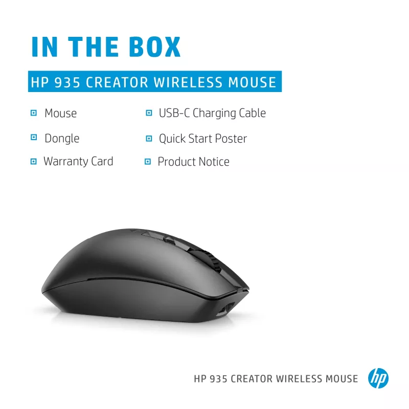 HP 930 Creator Wireless Mouse, Rechtshänder, Bluetooth, 3000 DPI, Silber
