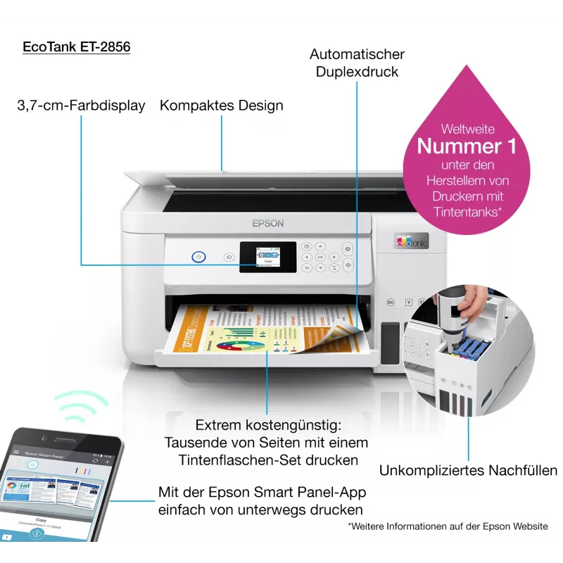 Epson EcoTank ET-2856 Tintenstrahl A4 5760 x 1440 DPI 33 ppm Wi-Fi