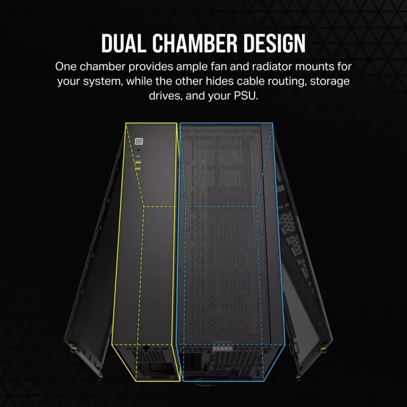 CORSAIR PC-Gehäuse - Mid-Tower - 2500x Dual Chamber - Schwarz