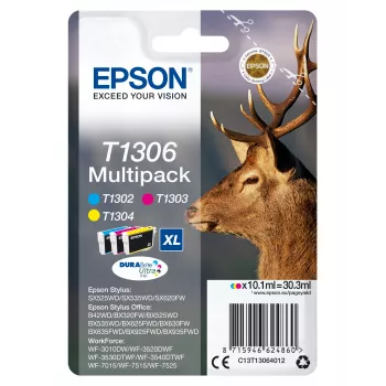 Epson Stag Multipack 3-Farben T1306 DURABrite Ultra Tinte, Hohe (XL) Reichweite, Cyan, Magenta, Gelb, Pigmentierte Tinte, 10,1 ml, 1 Stk., Mehrfachpack