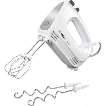 Handmixer Bosch MFQ24200 — 400 W, 4 Geschwindigkeiten, Turbo, gebürsteter Stahl/Weiß