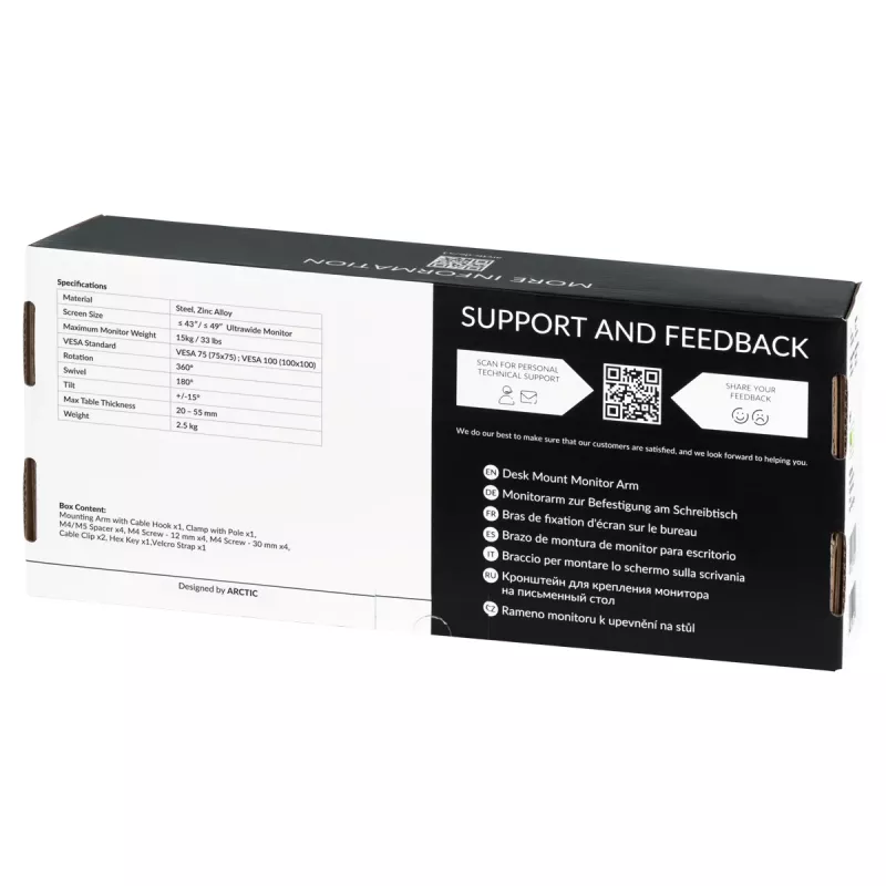 ARCTIC X1 - Monitorarm für Schreibtisch, Klemmbefestigung, 10 kg, 101,6 cm (40 Zoll), 109,2 cm (43 Zoll), 100 x 100 mm, Schwarz