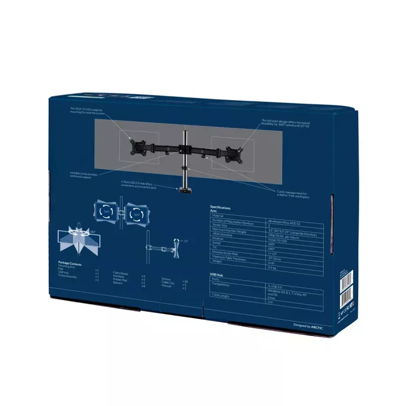 ARCTIC Z2 (Gen 3) - Doppel-Monitorarm mit USB-Hub