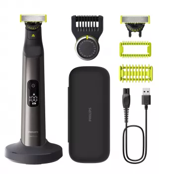 Philips OneBlade Pro 360 QP6652/61 für Gesicht und Körper, integriertes Display, abwaschbar, Akku, Chrom