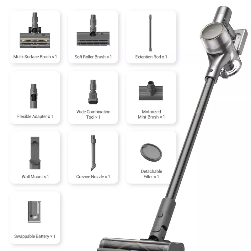 Dreame R20 Kabelloser Stabstaubsauger, 2-in-1-Stabstaubsauger, Staubbeutel, Schwarz, 0,6 L, Trocken, Filterung