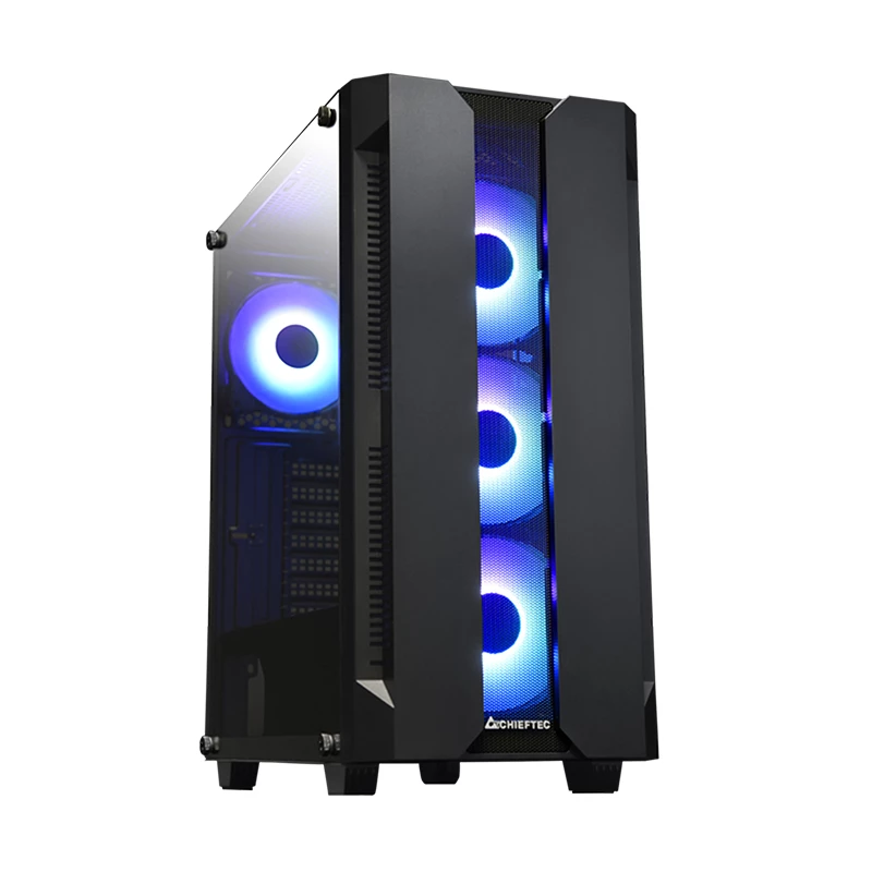 PC-Gehäuse CHIEFTEC GS-01B-OP Tower Schwarz – gehärtetes Glas, RGB-Lüfter, unterstützt ATX/Micro-ATX, GPU bis 320 mm