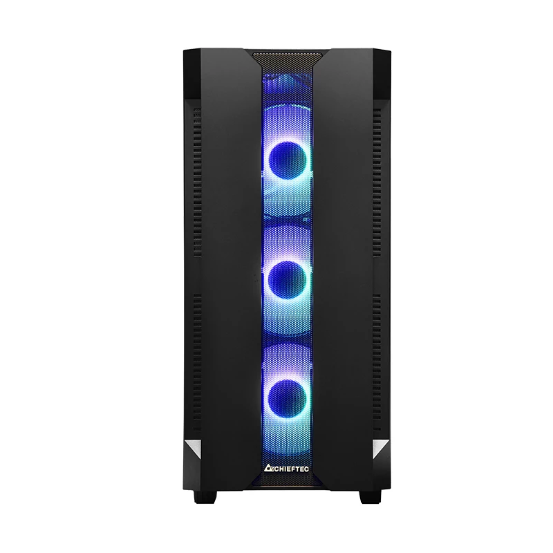 PC-Gehäuse CHIEFTEC GS-01B-OP Tower Schwarz – gehärtetes Glas, RGB-Lüfter, unterstützt ATX/Micro-ATX, GPU bis 320 mm