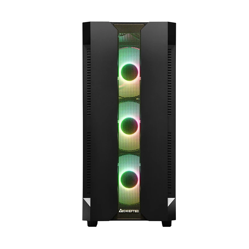 PC-Gehäuse CHIEFTEC GS-01B-OP Tower Schwarz – gehärtetes Glas, RGB-Lüfter, unterstützt ATX/Micro-ATX, GPU bis 320 mm
