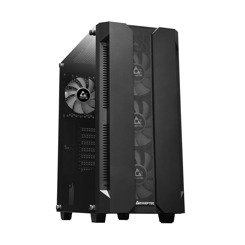 PC-Gehäuse CHIEFTEC GS-01B-OP Tower Schwarz – gehärtetes Glas, RGB-Lüfter, unterstützt ATX/Micro-ATX, GPU bis 320 mm