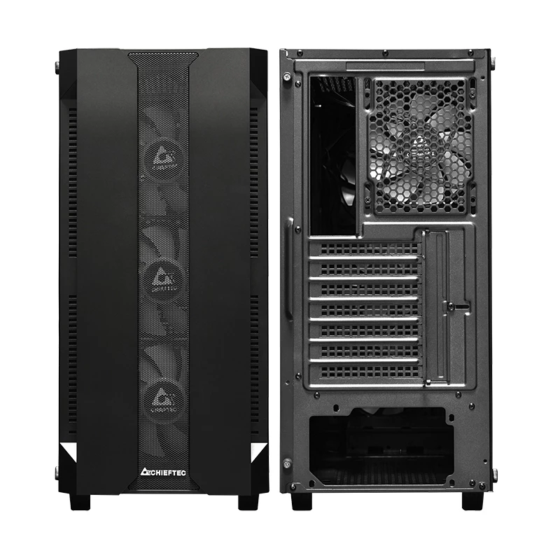 PC-Gehäuse CHIEFTEC GS-01B-OP Tower Schwarz – gehärtetes Glas, RGB-Lüfter, unterstützt ATX/Micro-ATX, GPU bis 320 mm