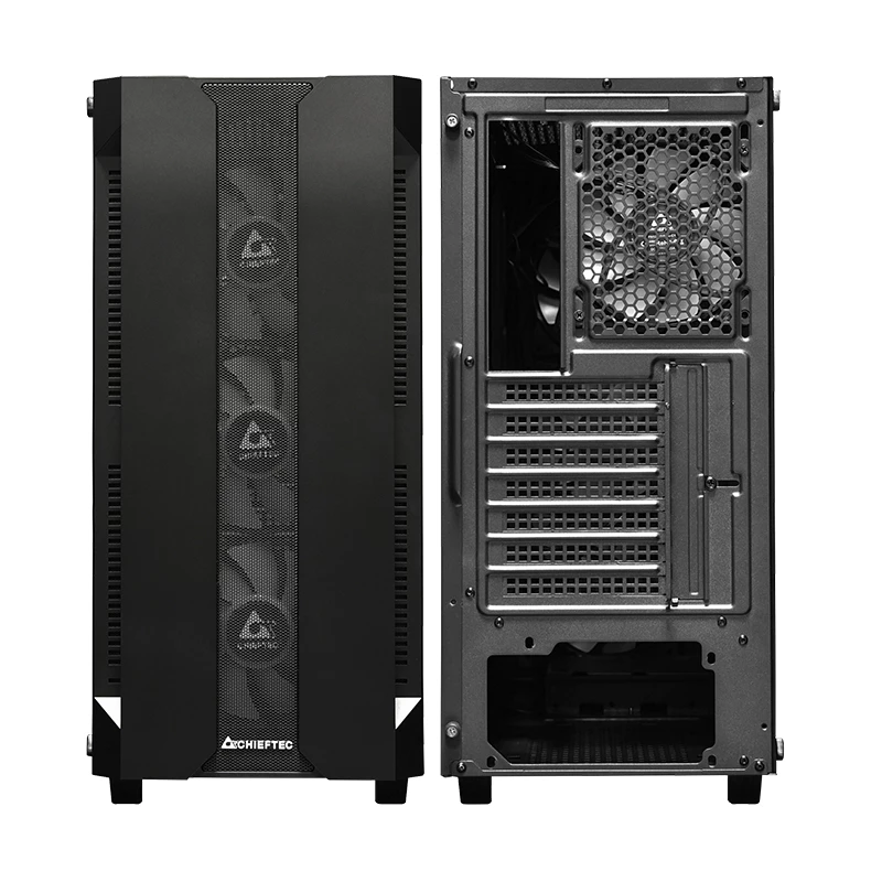 PC-Gehäuse CHIEFTEC GS-01B-OP Tower Schwarz – gehärtetes Glas, RGB-Lüfter, unterstützt ATX/Micro-ATX, GPU bis 320 mm
