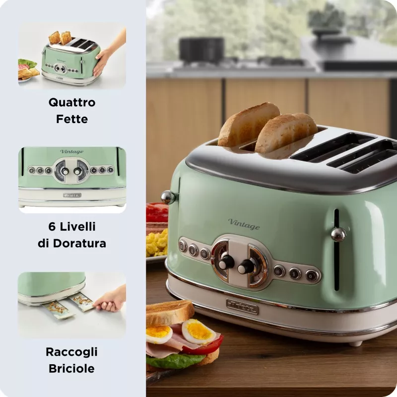 Ariete Vintage 156 4-Schlitz-Toaster, 1600 W, hellgrün