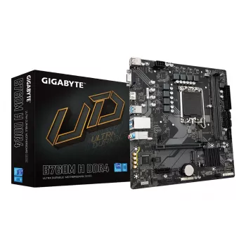 GIGABYTE B760M H DDR4 Motherboard - Unterstützt Intel Core Prozessoren der 14. Generation, 6+1+1 Phasen Digital VRM, bis zu 3200MHz DDR4 (OC), 2xPCIe 4.0 M.2, GbE LAN, USB 3.2 Gen1