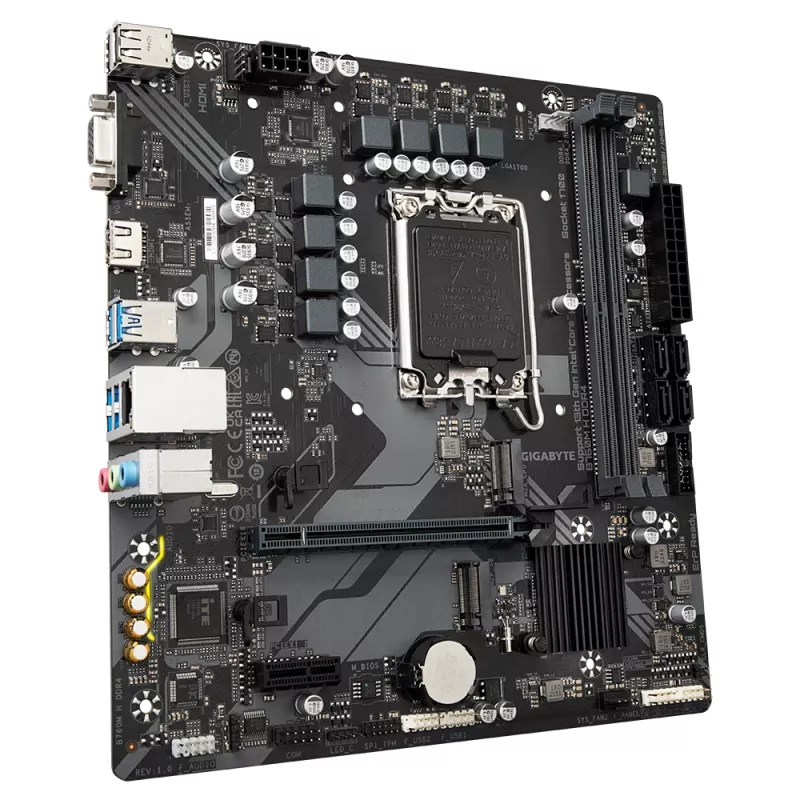 GIGABYTE B760M H DDR4 Motherboard - Unterstützt Intel Core Prozessoren der 14. Generation, 6+1+1 Phasen Digital VRM, bis zu 3200MHz DDR4 (OC), 2xPCIe 4.0 M.2, GbE LAN, USB 3.2 Gen1