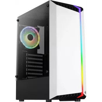 PC-Gehäuse AEROCOOL Bionic Midi Tower Weiß — ATX, Tempered Glass, 2x3,5-Zoll-Schächte, 6x2,5-Zoll, 297 mm GPU, blaue LED