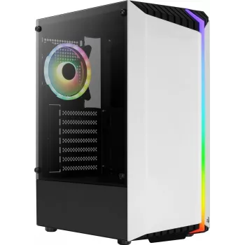 PC-Gehäuse AEROCOOL Bionic Midi Tower Weiß — ATX, Tempered Glass, 2x3,5-Zoll-Schächte, 6x2,5-Zoll, 297 mm GPU, blaue LED