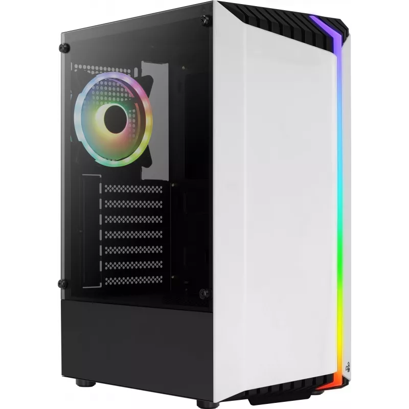 PC-Gehäuse AEROCOOL Bionic Midi Tower Weiß — ATX, Tempered Glass, 2x3,5-Zoll-Schächte, 6x2,5-Zoll, 297 mm GPU, blaue LED