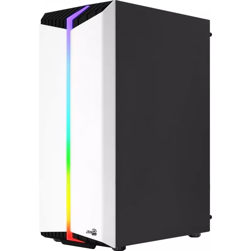 PC-Gehäuse AEROCOOL Bionic Midi Tower Weiß — ATX, Tempered Glass, 2x3,5-Zoll-Schächte, 6x2,5-Zoll, 297 mm GPU, blaue LED