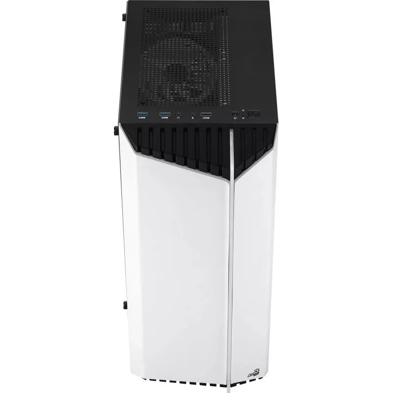 PC-Gehäuse AEROCOOL Bionic Midi Tower Weiß — ATX, Tempered Glass, 2x3,5-Zoll-Schächte, 6x2,5-Zoll, 297 mm GPU, blaue LED