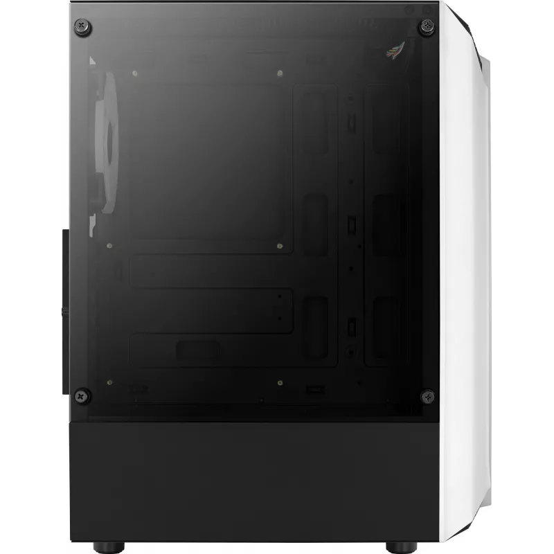 PC-Gehäuse AEROCOOL Bionic Midi Tower Weiß — ATX, Tempered Glass, 2x3,5-Zoll-Schächte, 6x2,5-Zoll, 297 mm GPU, blaue LED
