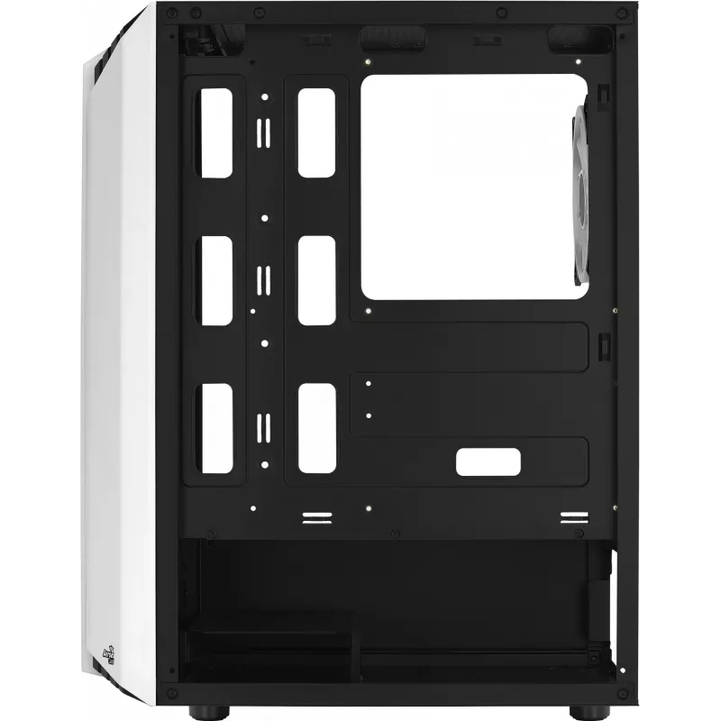 PC-Gehäuse AEROCOOL Bionic Midi Tower Weiß — ATX, Tempered Glass, 2x3,5-Zoll-Schächte, 6x2,5-Zoll, 297 mm GPU, blaue LED
