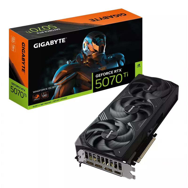GIGABYTE GeForce RTX 5070 Ti WINDFORCE OC SFF 16G Grafikkarte - 16GB GDDR7, 256bit, PCI-E 5.0, 2497 MHz Kern-Taktfrequenz, 3 x DP 2.1a, 1 x HDMI 2.1b, NVIDIA DLSS 4, GV-N507TWF3OC-16GD