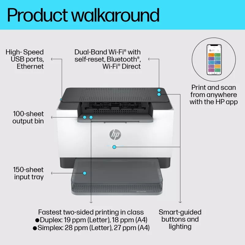 HP LaserJet M207dw Drucker, Laser, 600 x 600 DPI, A4, 27 Seiten/min, Duplexdruck, Grau, Weiß