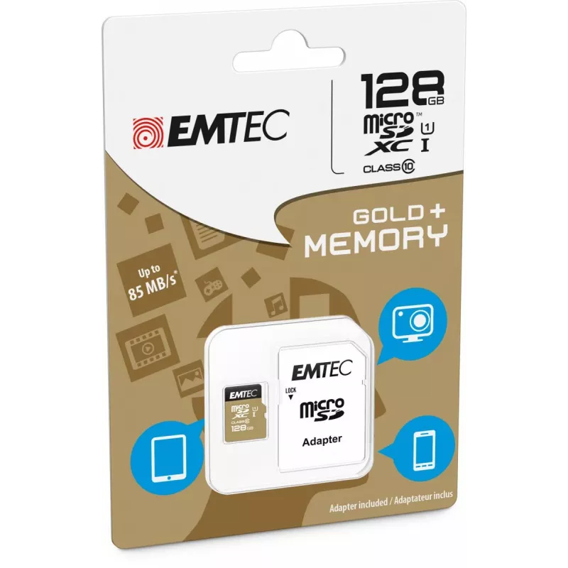 EMTEC Micro SD Karte SDXC Klasse 10 Gold + 128GB