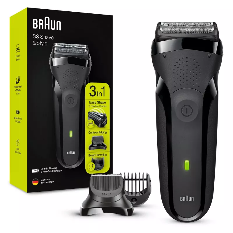 Braun Series 3 Shave&Style 300BT Elektrorasierer, Rasierer für Männer, Schwarz