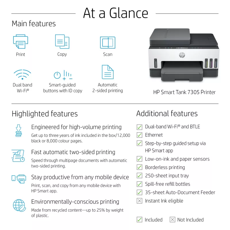 HP Smart Tank 7305 Wireless All-in-One Farbdrucker, Duplexdruck; Kopierer, Scanner