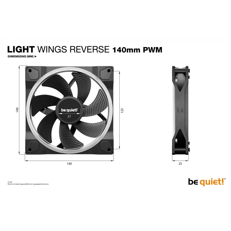 be quiet! Light Wings 140 mm PWM Reverse Schwarz Gehäuselüfter 14 cm 1 Stk.