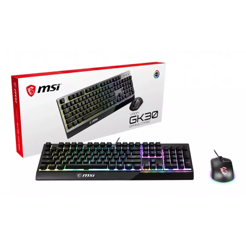 MSI VIGOR GK30 COMBO RGB MEMchanical Gaming-Tastatur + Clutch GM11 Gaming-Maus ' UK-Layout, 6-Zonen RGB-Beleuchtung Tastatur, Dual-Zonen RGB-Beleuchtung Maus, 5000 DPI Optischer Sensor, RGB Mystic Light'