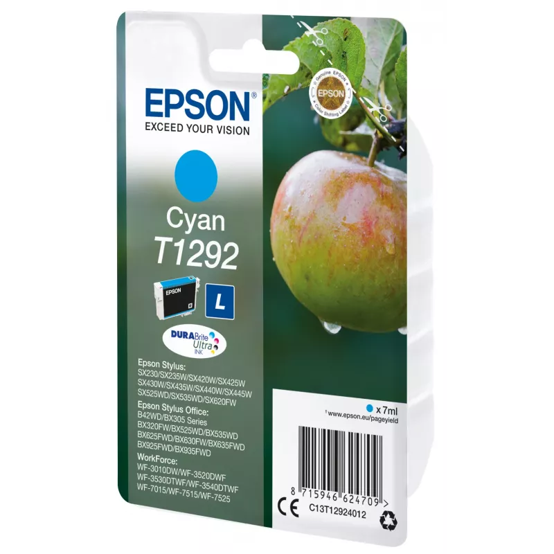 Epson Einzelpackung Cyan T1292 DURABrite Ultra Tinte, Cyan, 7 ml, 1 Stück, 474 Seiten