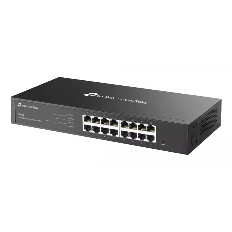 Managed L2 Gigabit Ethernet Switch TP-Link Omada ES216G — 16 x RJ-45 10/100/1000, 32 Gbit/s, 8000 MAC, schwarz, Rackmontage