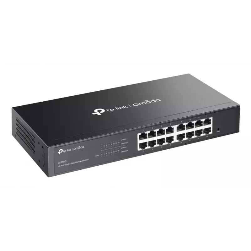 Managed L2 Gigabit Ethernet Switch TP-Link Omada ES216G — 16 x RJ-45 10/100/1000, 32 Gbit/s, 8000 MAC, schwarz, Rackmontage