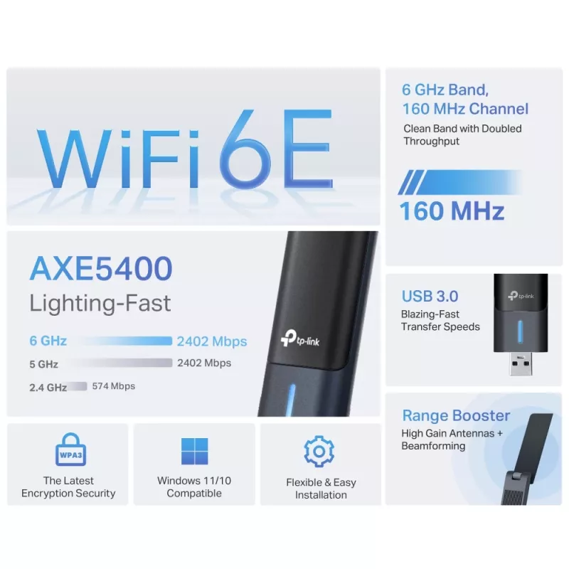 TP-Link Archer AXE5400 Wi-Fi 6E High-Gain kabelloser USB-Adapter