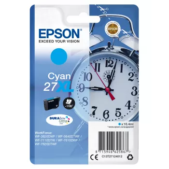 Epson Alarm clock Singlepack Cyan 27XL DURABrite Ultra Tinte, High (XL) Yield, Cyan, 10,4 ml, 1 Stück, 1100 Seiten