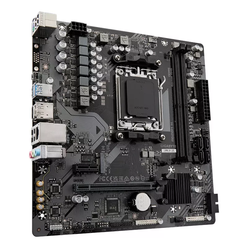 GIGABYTE A620M H Motherboard - Unterstützt AMD Ryzen 8000 CPUs, 5+2+2 Phasen Digital VRM, bis zu 7200MHz DDR5 (OC), 1xPCIe 4.0 M.2, GbE LAN, USB 3.2 Gen 1