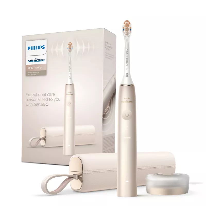 Philips Sonicare DiamondClean Prestige 9900 series DiamondClean Prestige HX9992/11 Schallzahnbürste mit SenseIQ – Champagner