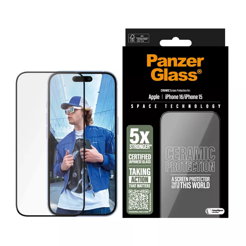 PanzerGlass ® Ceramic Screen Protector iPhone 16 | 15 | Ultra-Wide Fit mit EasyAligner