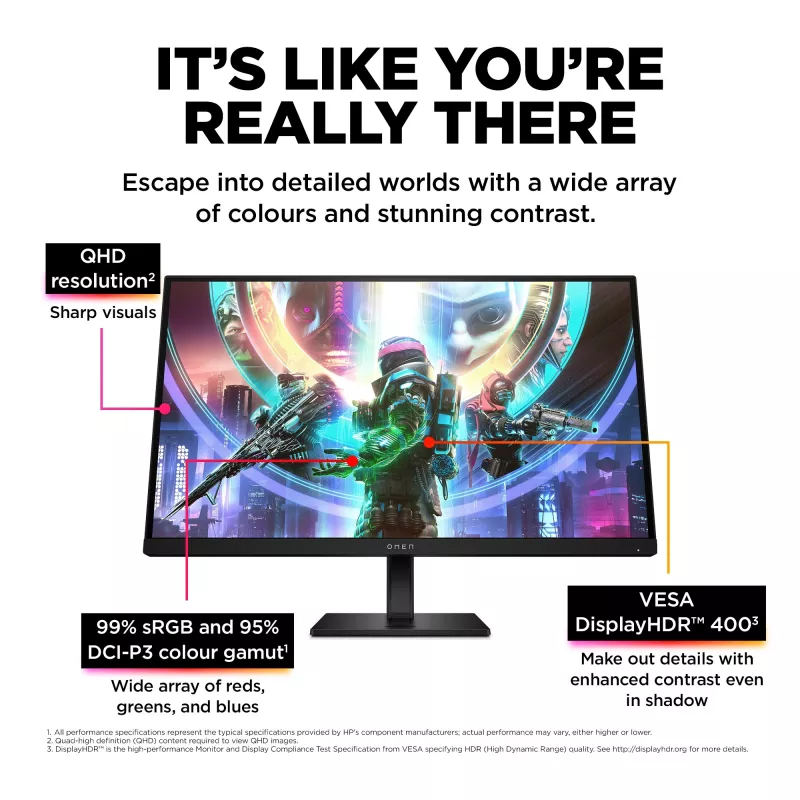 OMEN by HP 27 Zoll QHD 240Hz Gaming Monitor - OMEN 27qs, 68,6 cm (27 Zoll), 2560 x 1440 Pixel, Quad HD, LCD, 1 ms, Schwarz