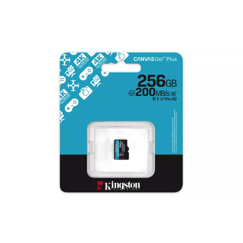 Kingston Technology 256 GB microSDXC Canvas Go Plus Gen4 200R A2 U3 Einzelpackung ohne Adapter