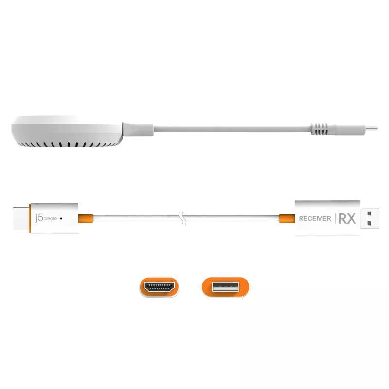 j5create JVAW62 ScreenCast USB-C® Wireless Display HDMI™ Extender, Weiß und Orange