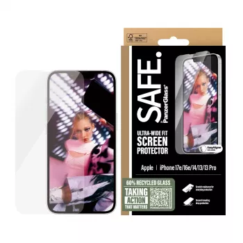 PanzerGlass SAFE. by ® Displayschutzfolie iPhone 17e | 16e | 14 | 13 | 13 Pro | Ultra-Wide Fit mit EasyAligner