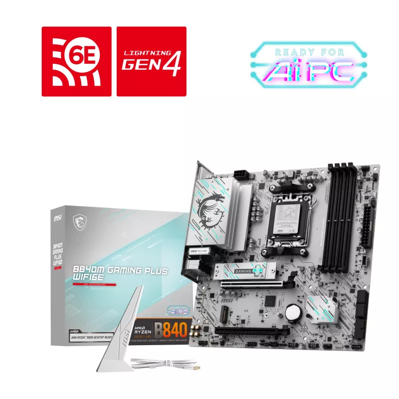Motherboard MSI B840M GAMING PLUS WIFI6E microATX, Sockel AM5, DDR5 bis 256 GB, Wi‑Fi 6E, 2,5GbE, M.2 x2, HDMI 2.1