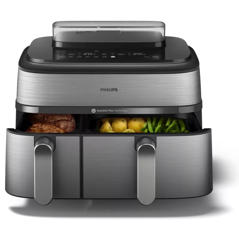 Philips 5000 series NA555/00 Fritteuse Doppel 9 L Stand-alone 2750 W Heißluftfritteuse Silber